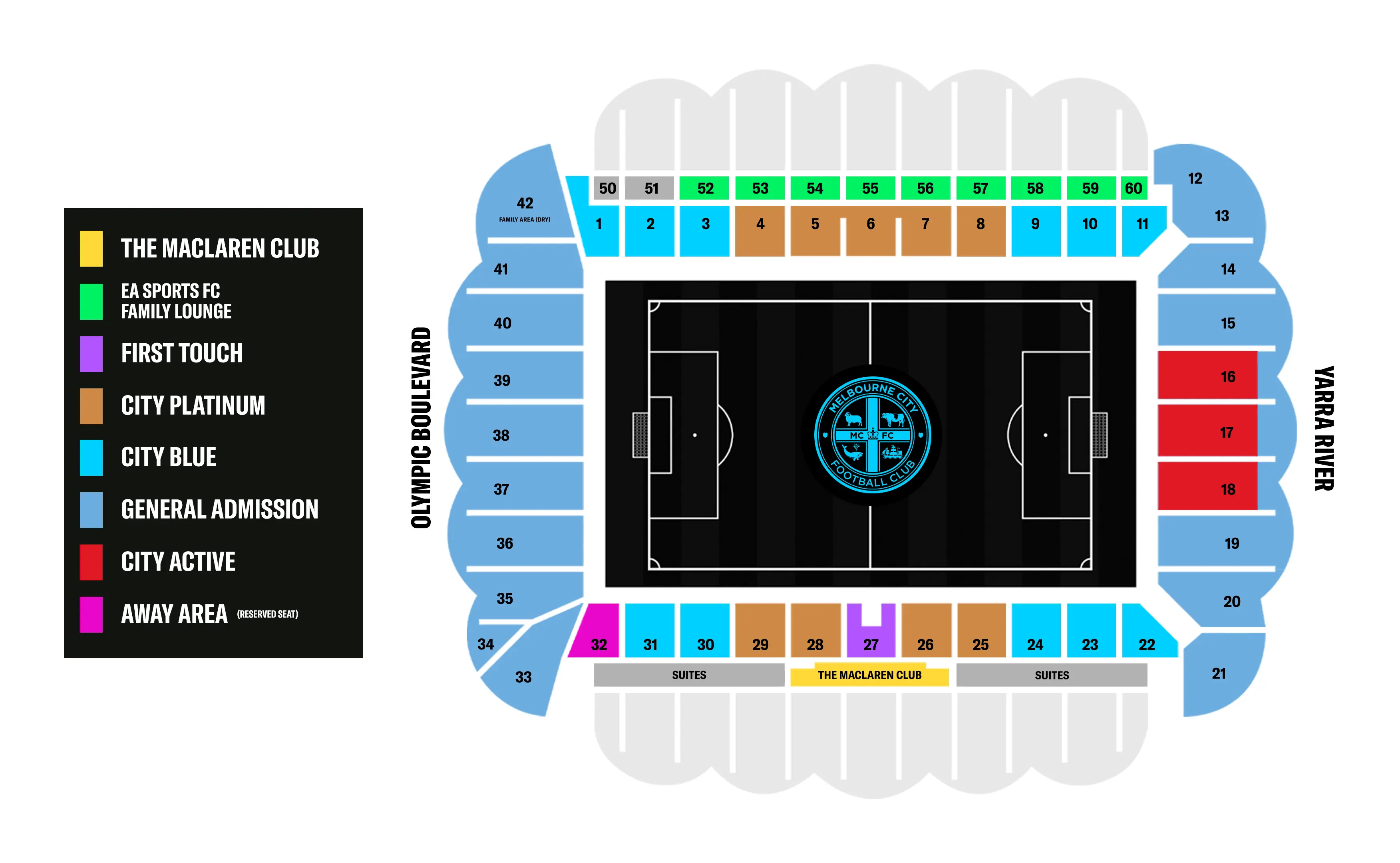 AAMI Park seating map showing Melbourne City membership categories